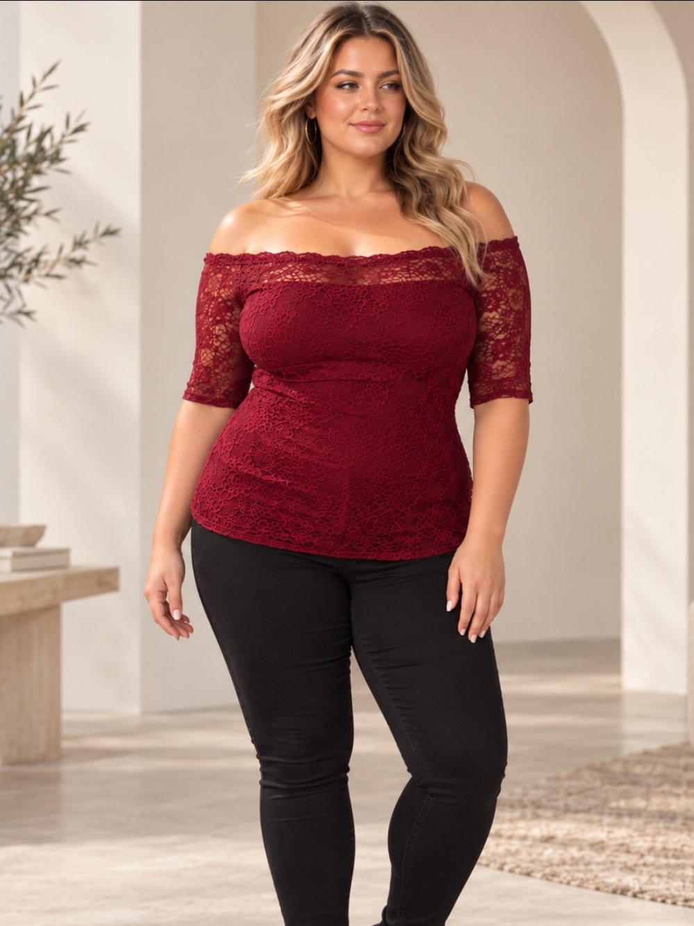 Love & Legend Red Lace Off the shoulder Stretch Party Top Shirt size 2X Sexy